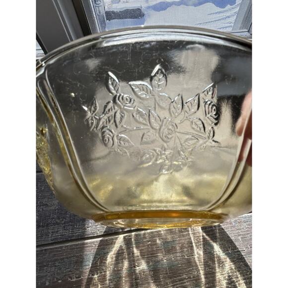 Federal Glass Sharon Amber Cabbage Rose Bowl Depression Glass 8.5" Yellow Dish - Picture 3 of 13